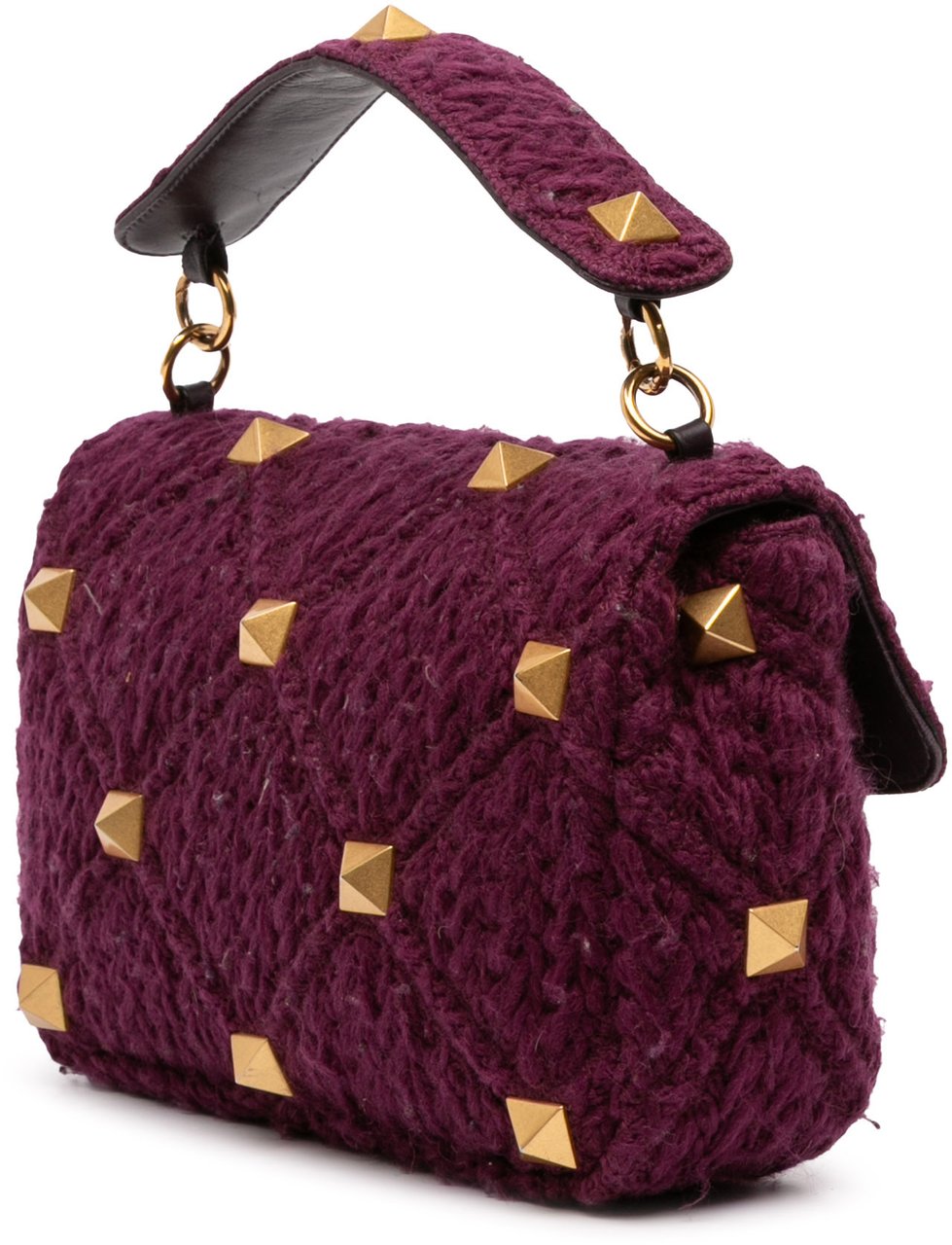 Valentino Large Knit Roman Stud Satchel Paars