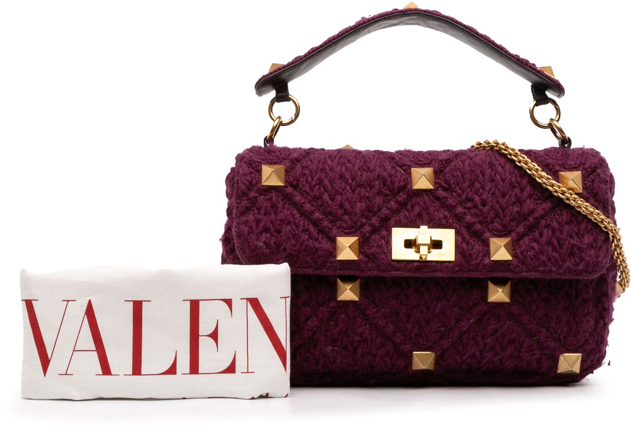 Valentino Large Knit Roman Stud Satchel Paars