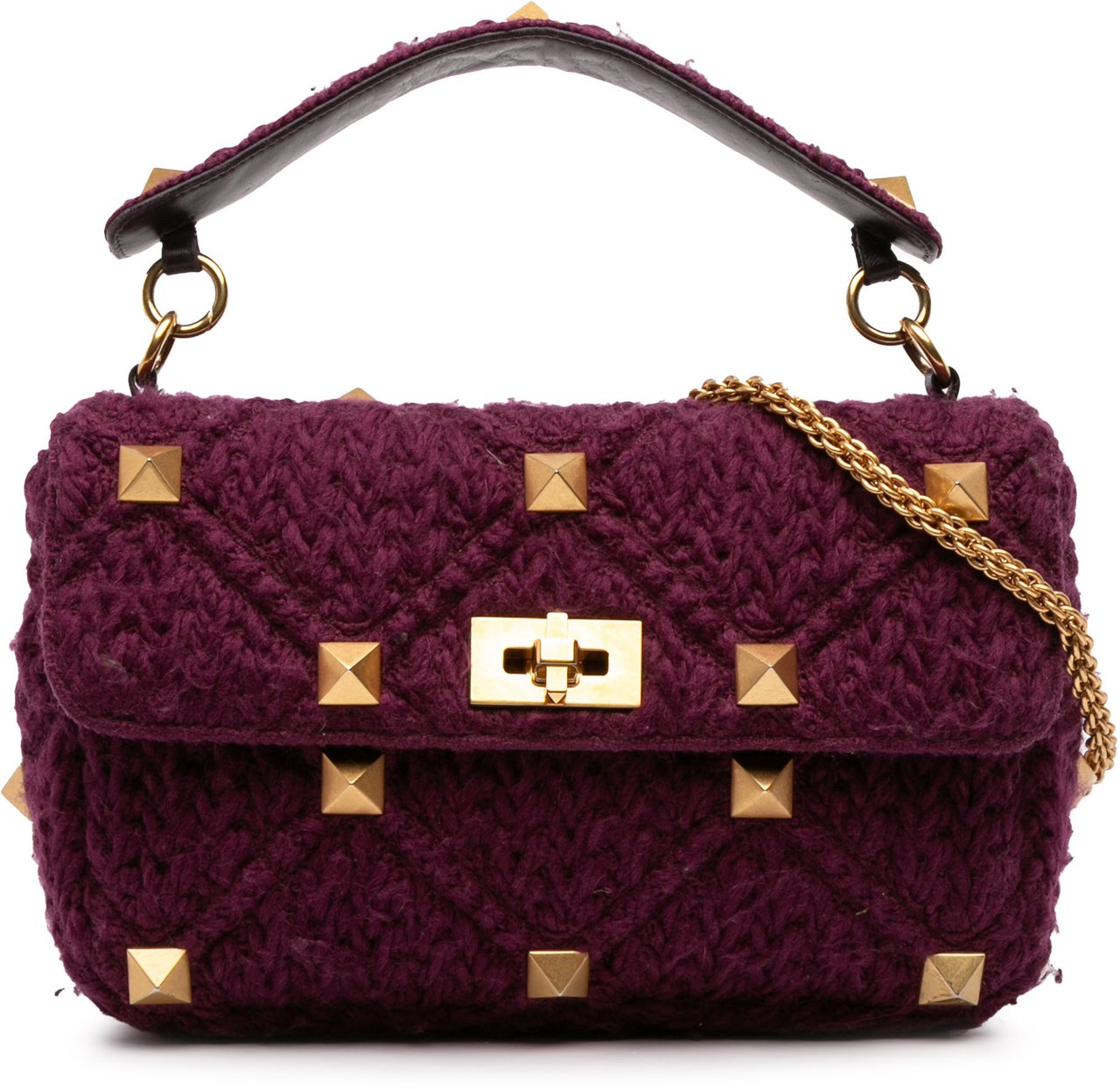 Valentino Large Knit Roman Stud Satchel Paars