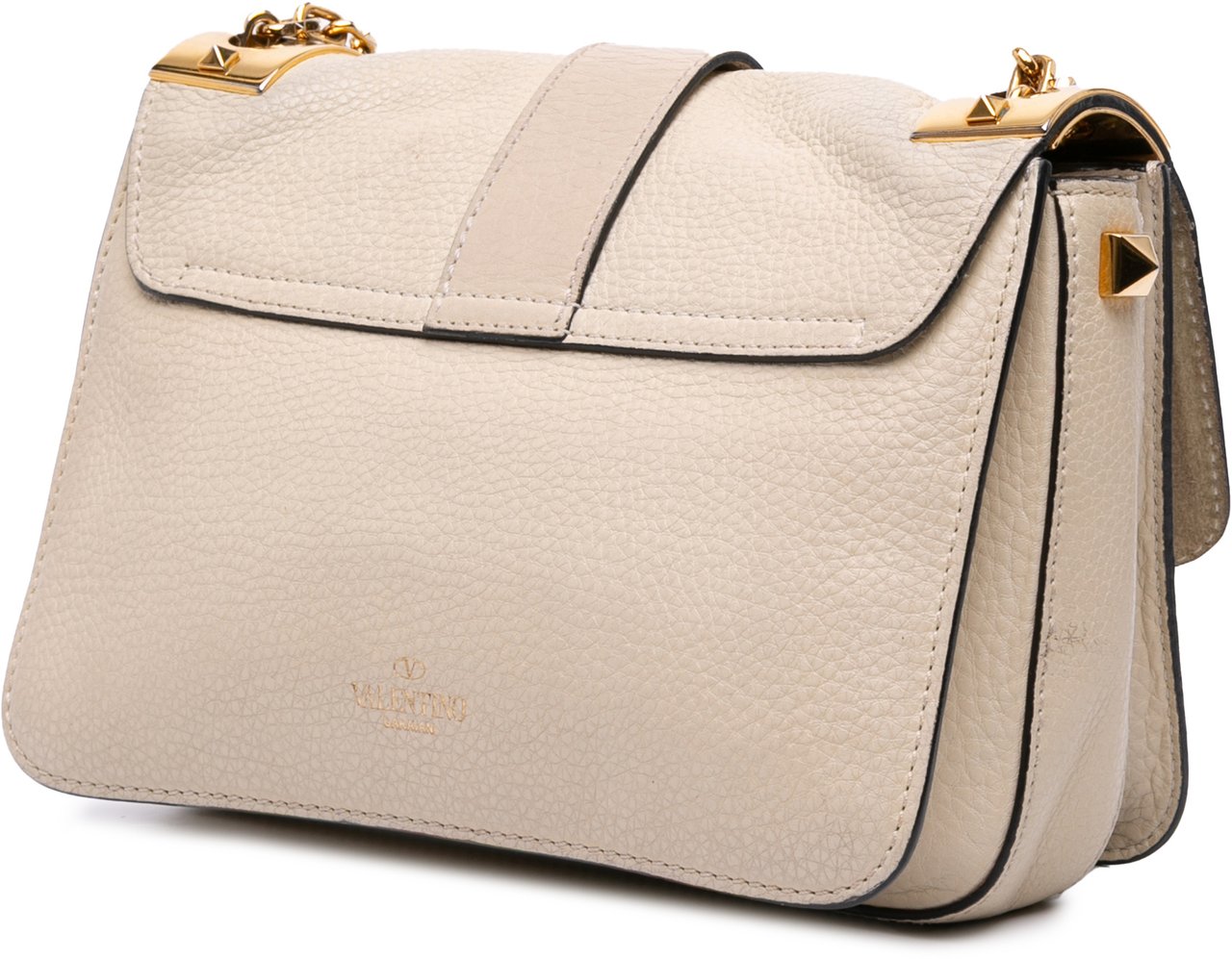 Valentino Calfskin B Rockstud Chain Shoulder Bag Bruin