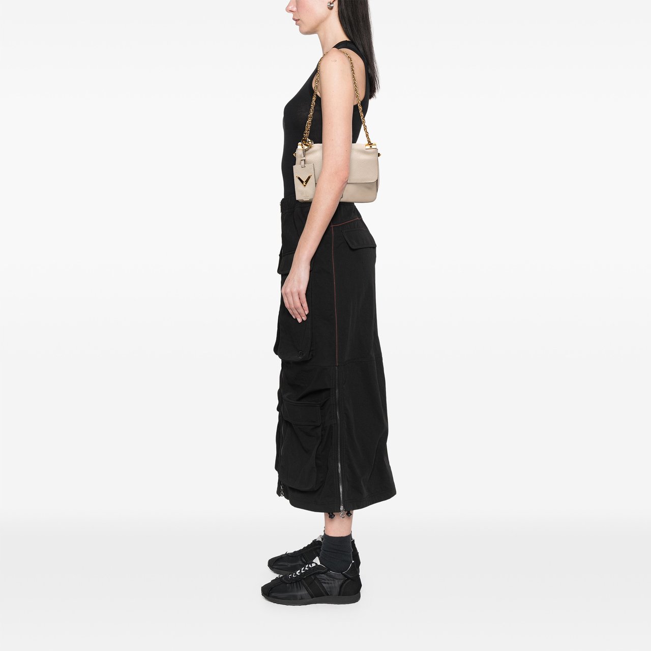 Valentino Calfskin B Rockstud Chain Shoulder Bag Bruin