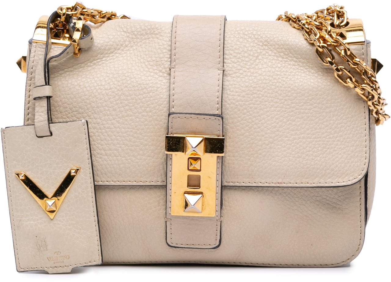 Valentino Calfskin B Rockstud Chain Shoulder Bag Bruin