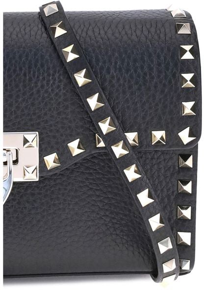 Valentino Garavani Valentino Garavani Black Calf Leather Bos Taurus Shoulder Bag Zwart