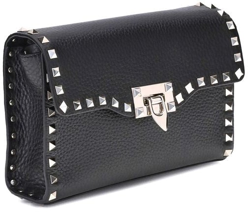 Valentino Garavani Valentino Garavani Black Calf Leather Bos Taurus Shoulder Bag Zwart