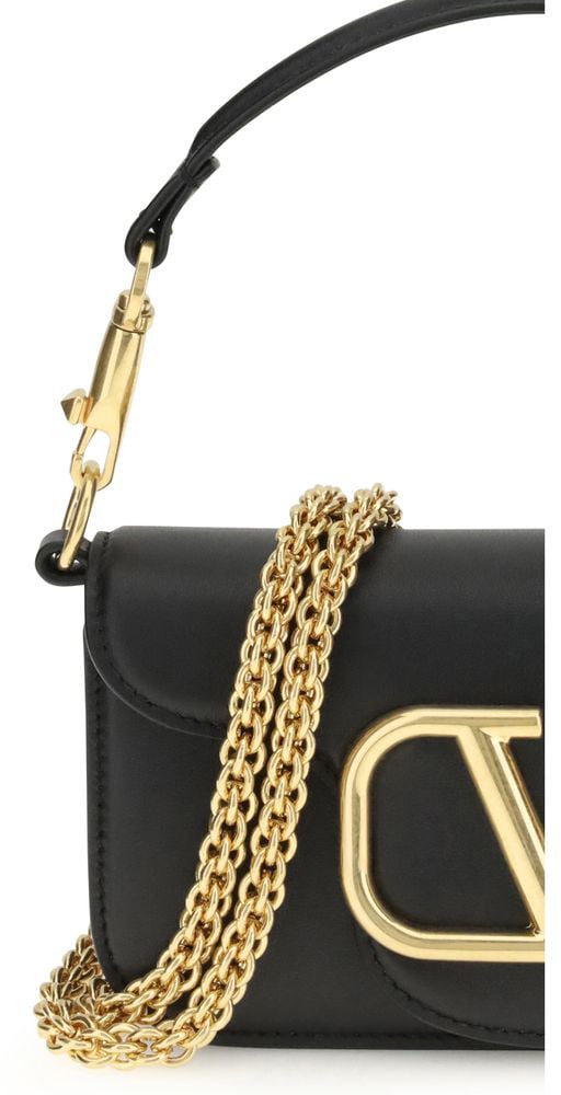 Valentino Garavani Valentino Garavani Black Calf Leather Bos Taurus Shoulder Bag Zwart