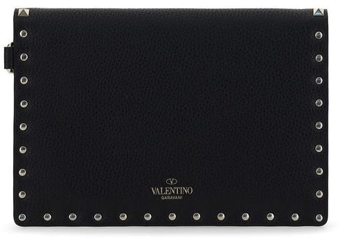 Valentino Garavani Black Calf Leather Bos Taurus Clutch Bag Zwart