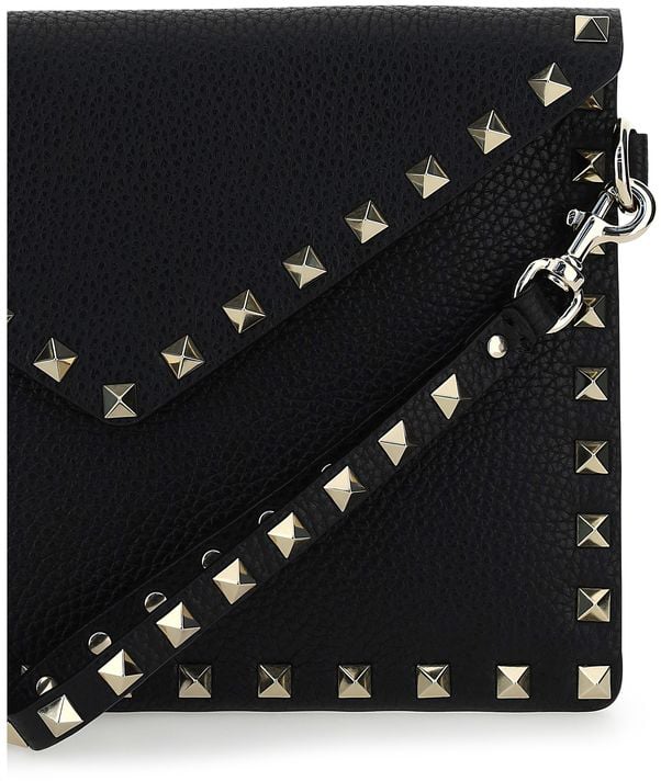 Valentino Garavani Black Calf Leather Bos Taurus Clutch Bag Zwart