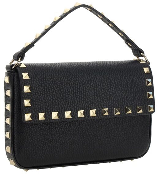 Valentino Garavani Black Calf Leather Bos Taurus Shoulder Bag Zwart
