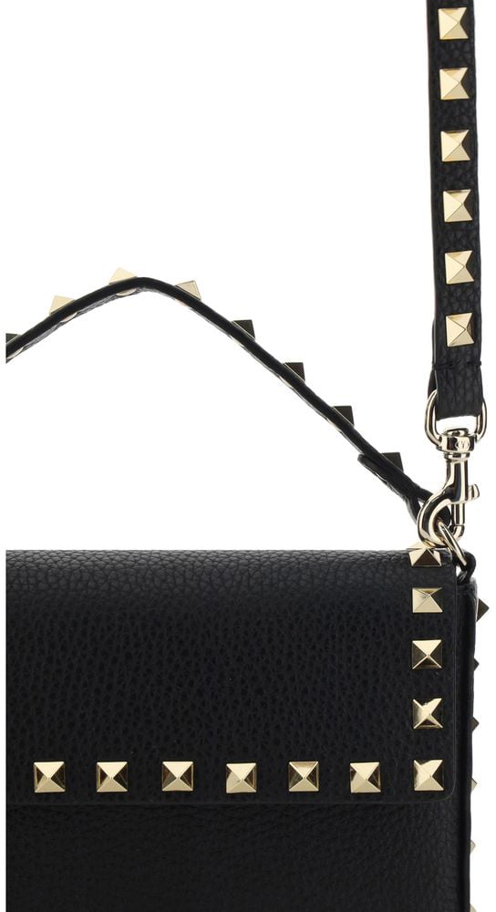 Valentino Garavani Black Calf Leather Bos Taurus Shoulder Bag Zwart