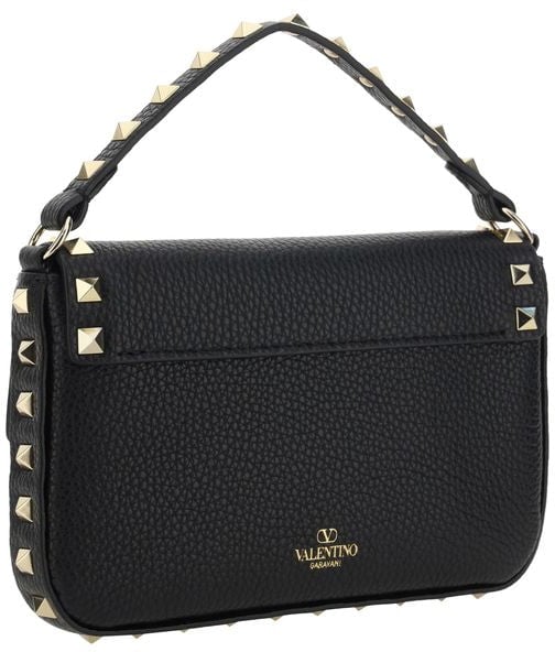 Valentino Garavani Black Calf Leather Bos Taurus Shoulder Bag Zwart