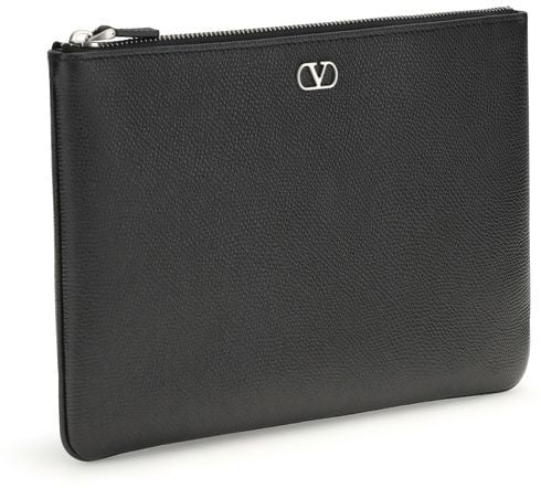 Valentino Garavani Black Calf Leather Bos Taurus Clutch Bag Zwart
