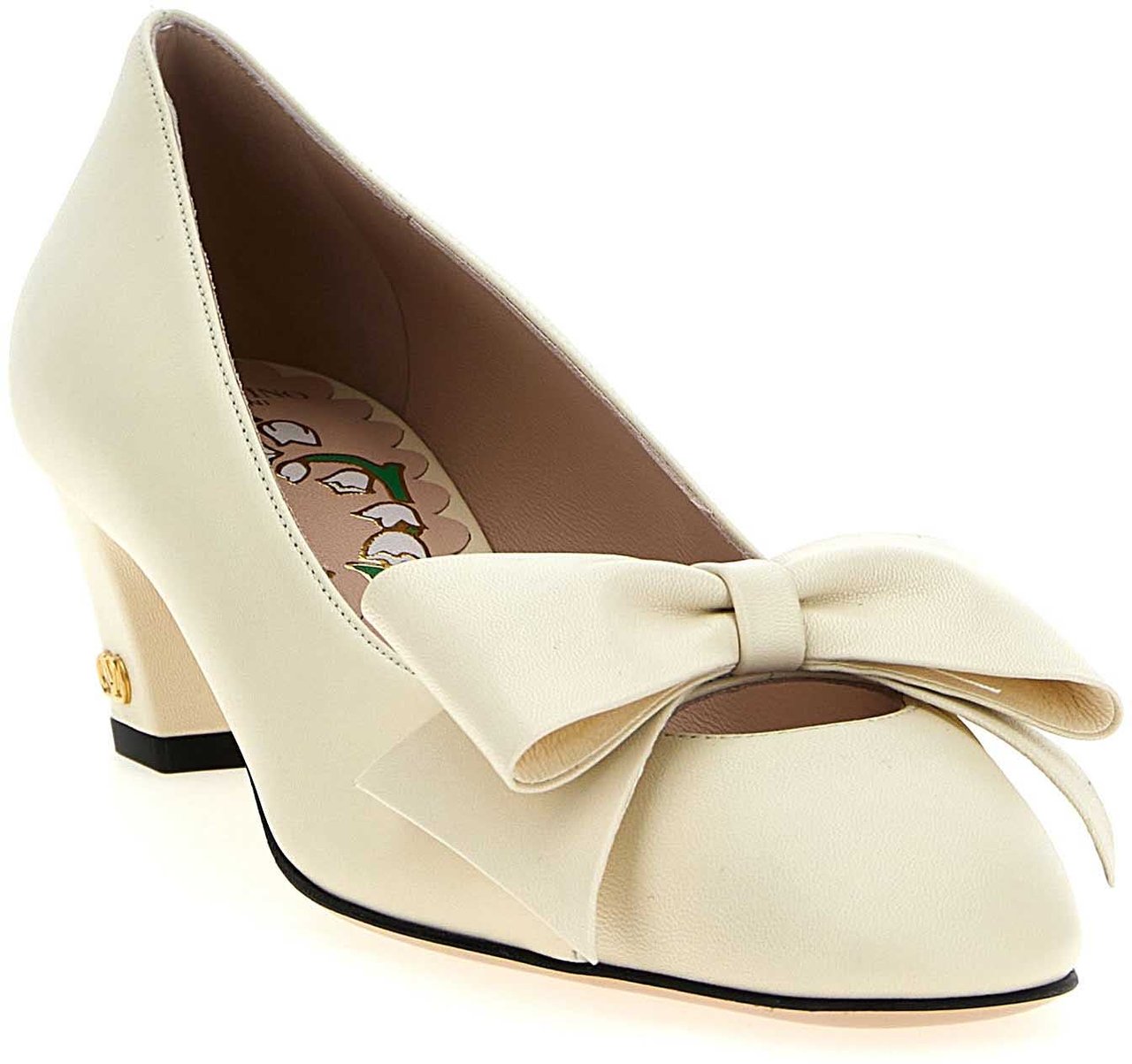Valentino Garavani White Goatskin Mid Heel Pumps Wit