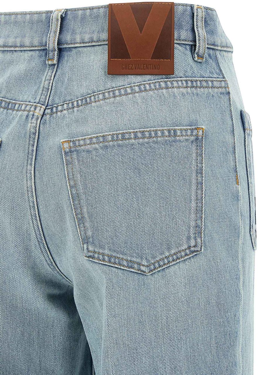 Valentino Garavani Blue Cotton High-Waisted Jean Lichtblauw