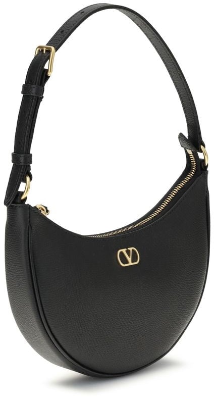 Valentino Garavani Black Calf Leather Bos Taurus Shoulder Bag Zwart
