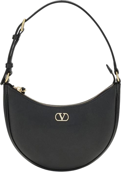 Valentino Garavani Black Calf Leather Bos Taurus Shoulder Bag Zwart