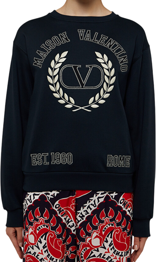 Valentino Garavani Felpa V logo blu navy Blauw