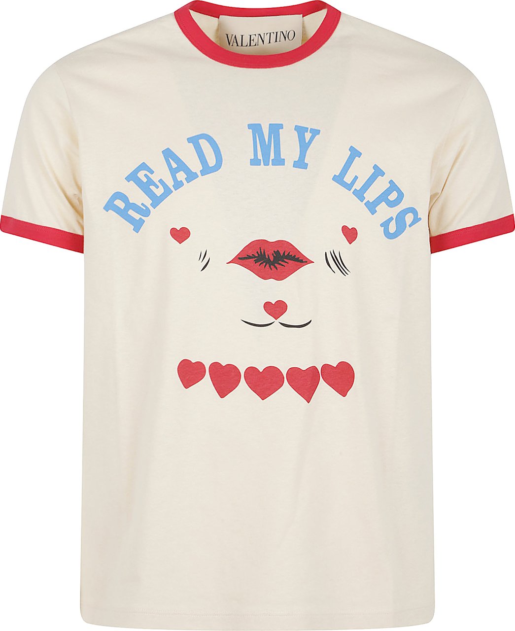 Valentino Garavani Cream Cotton T-Shirt with Playful Graphic Print Neutraal
