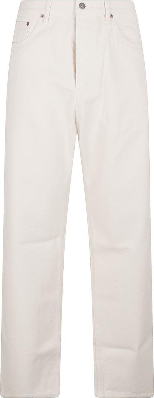 Valentino Garavani Straight-Leg Jeans with Metallic V Detail in Light Ivory Wit