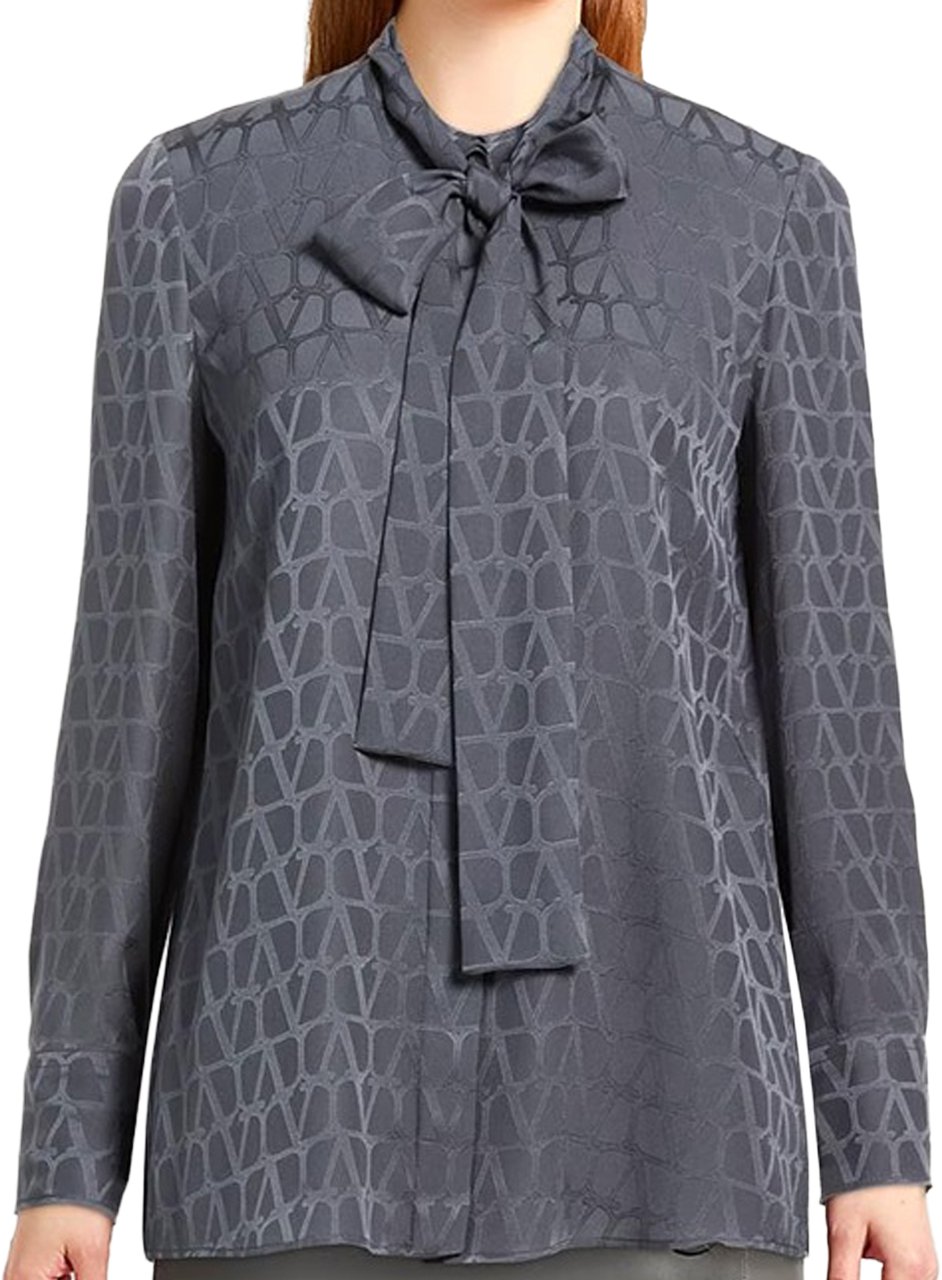 Valentino Garavani Textured Blue Shirt Grijs