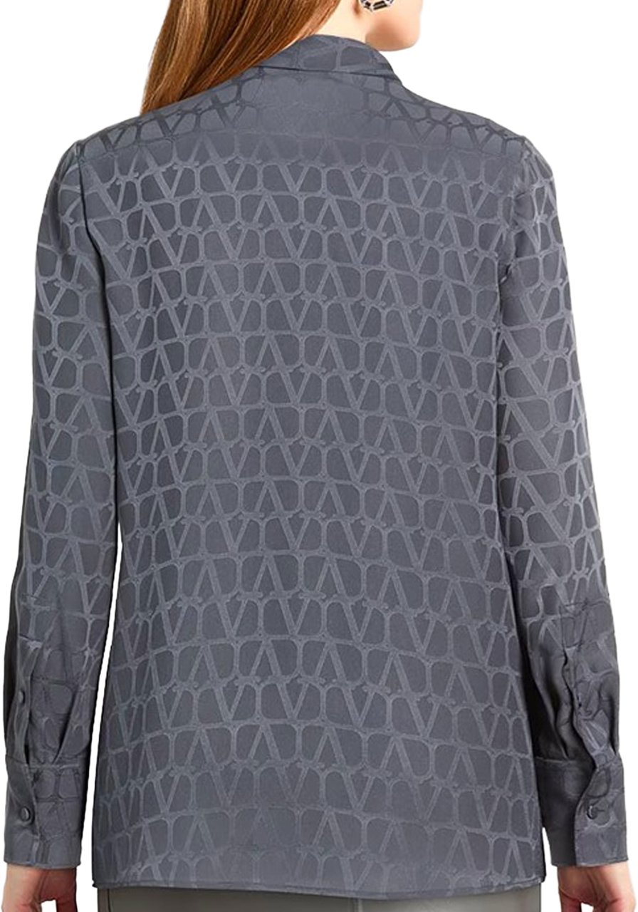 Valentino Garavani Textured Blue Shirt Grijs