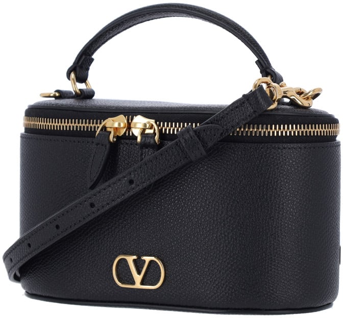 Valentino Garavani Black Calfskin "Vlogo Signature" Mini Vanity Bag Zwart