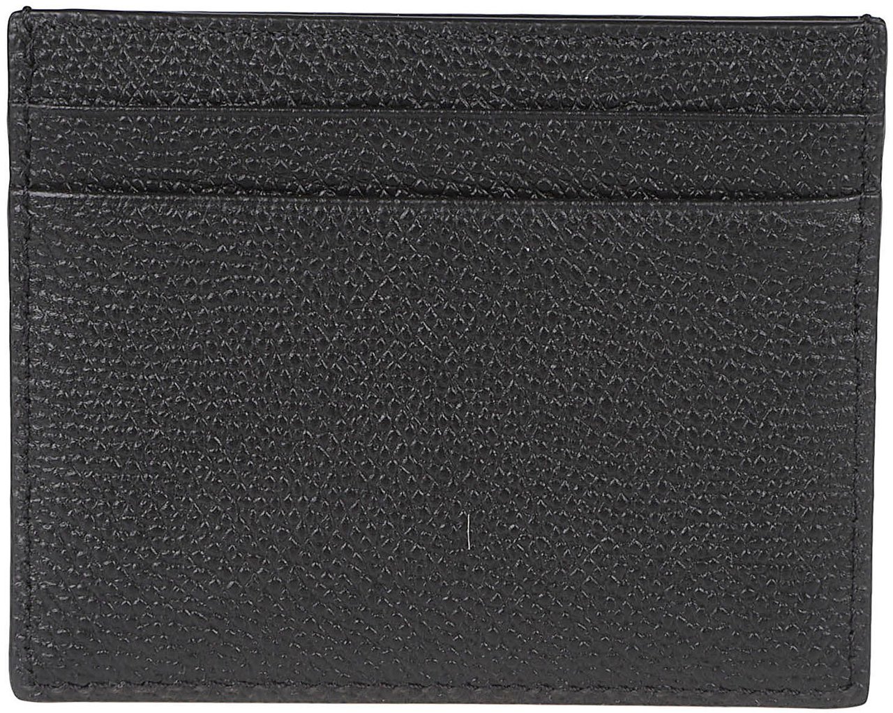 Valentino Garavani Textured Black Calf Leather Cardholder Zwart