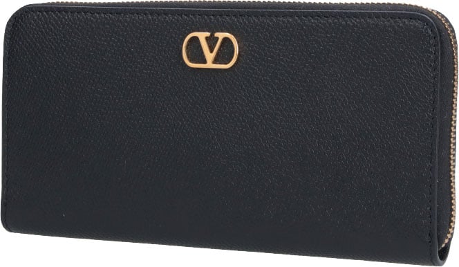 Valentino Garavani Black Vlogo Signature Zip Leather Wallet Zwart