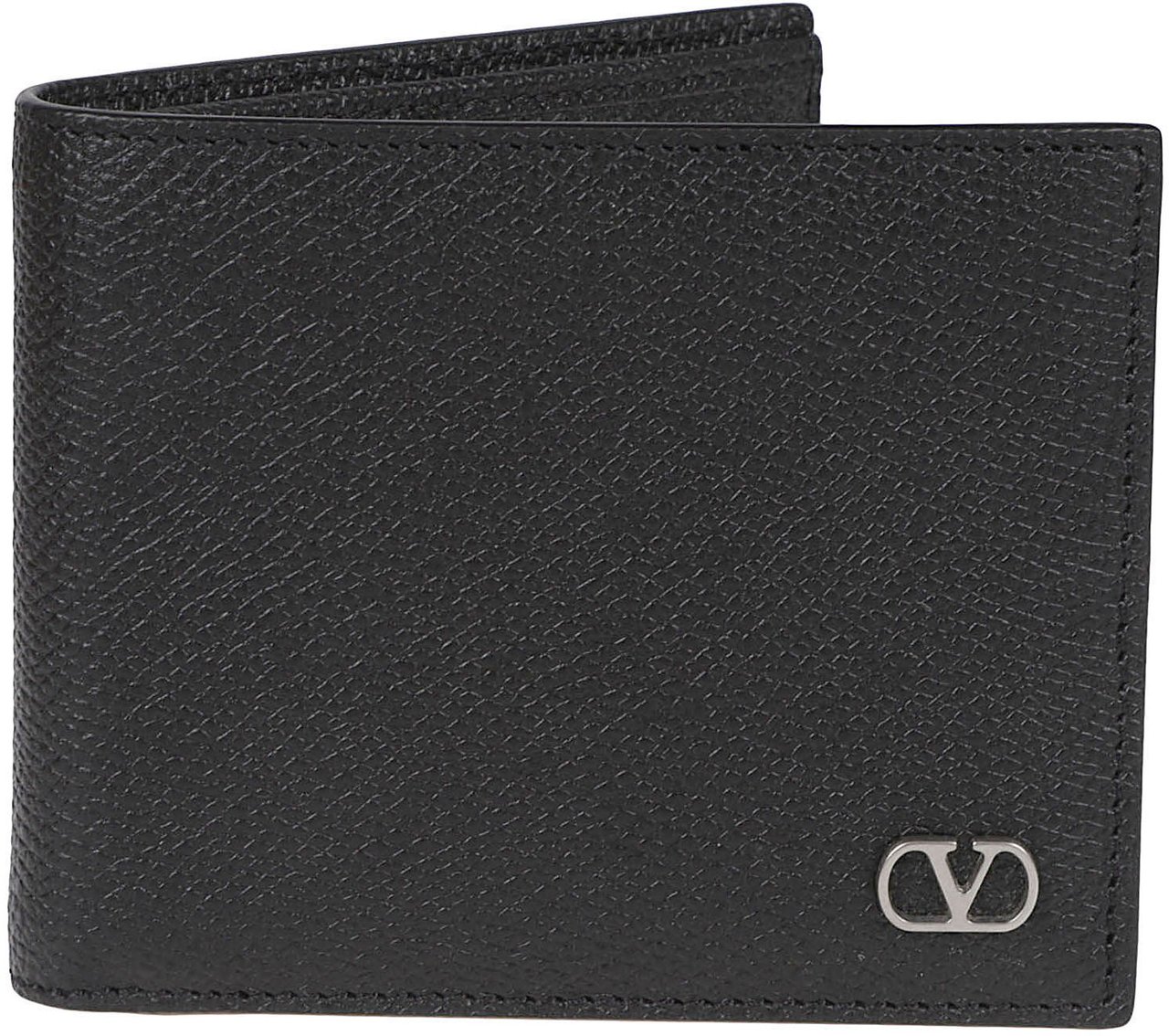 Valentino Garavani Textured Calf Leather Bifold Wallet Zwart