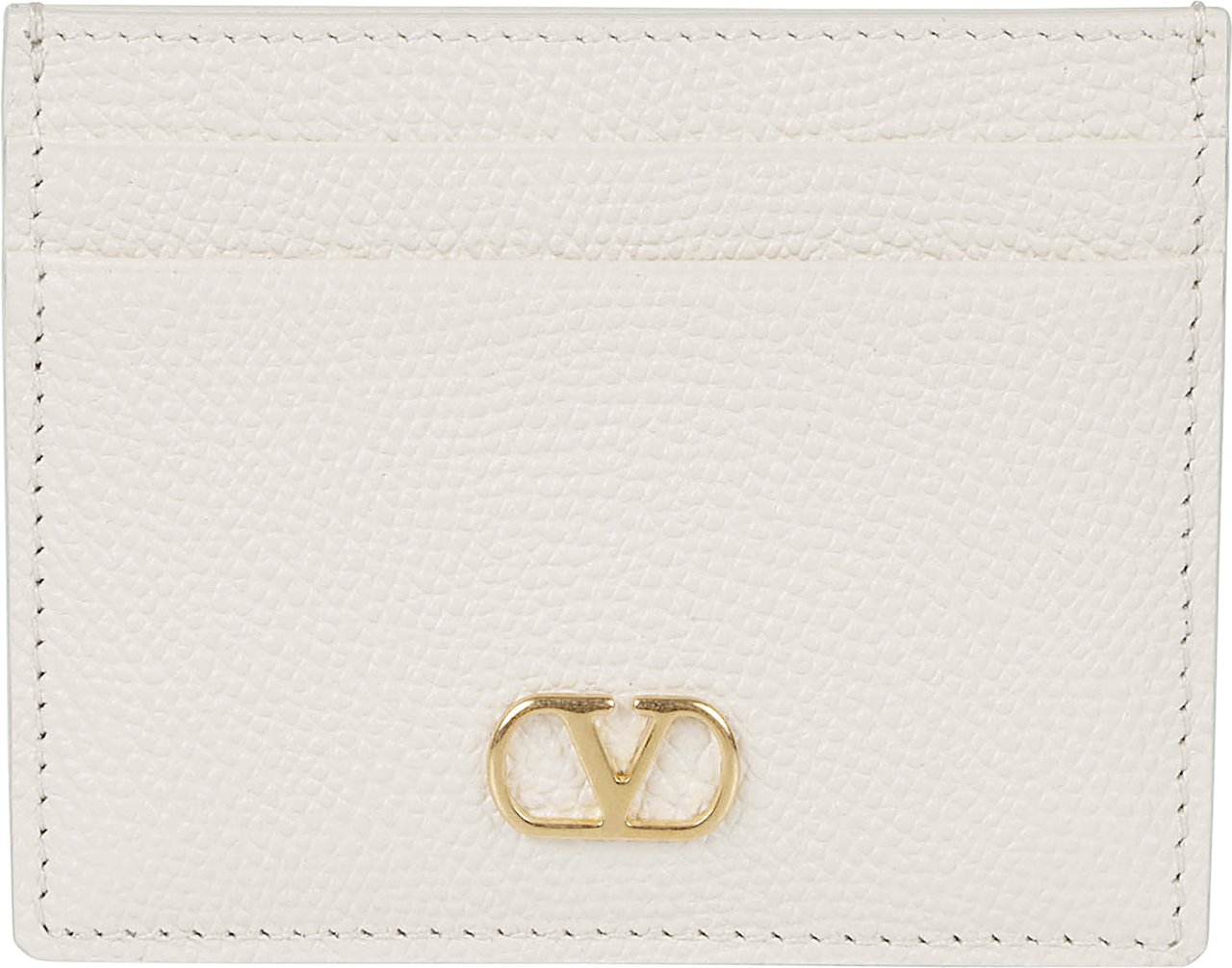 Valentino Garavani Textured Leather Cardholder with VLogo Signature Detail Neutraal