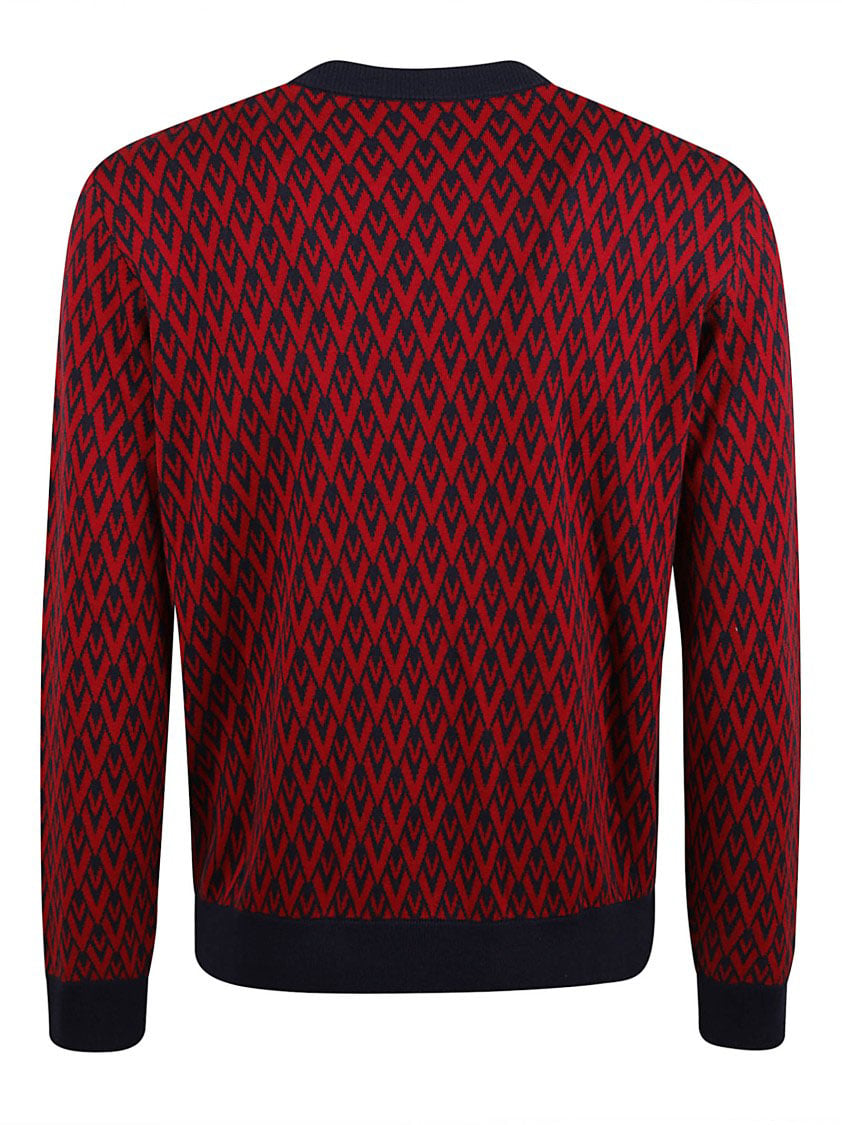 Valentino Garavani Red Geometric Pattern Crew Neck Sweater Rood