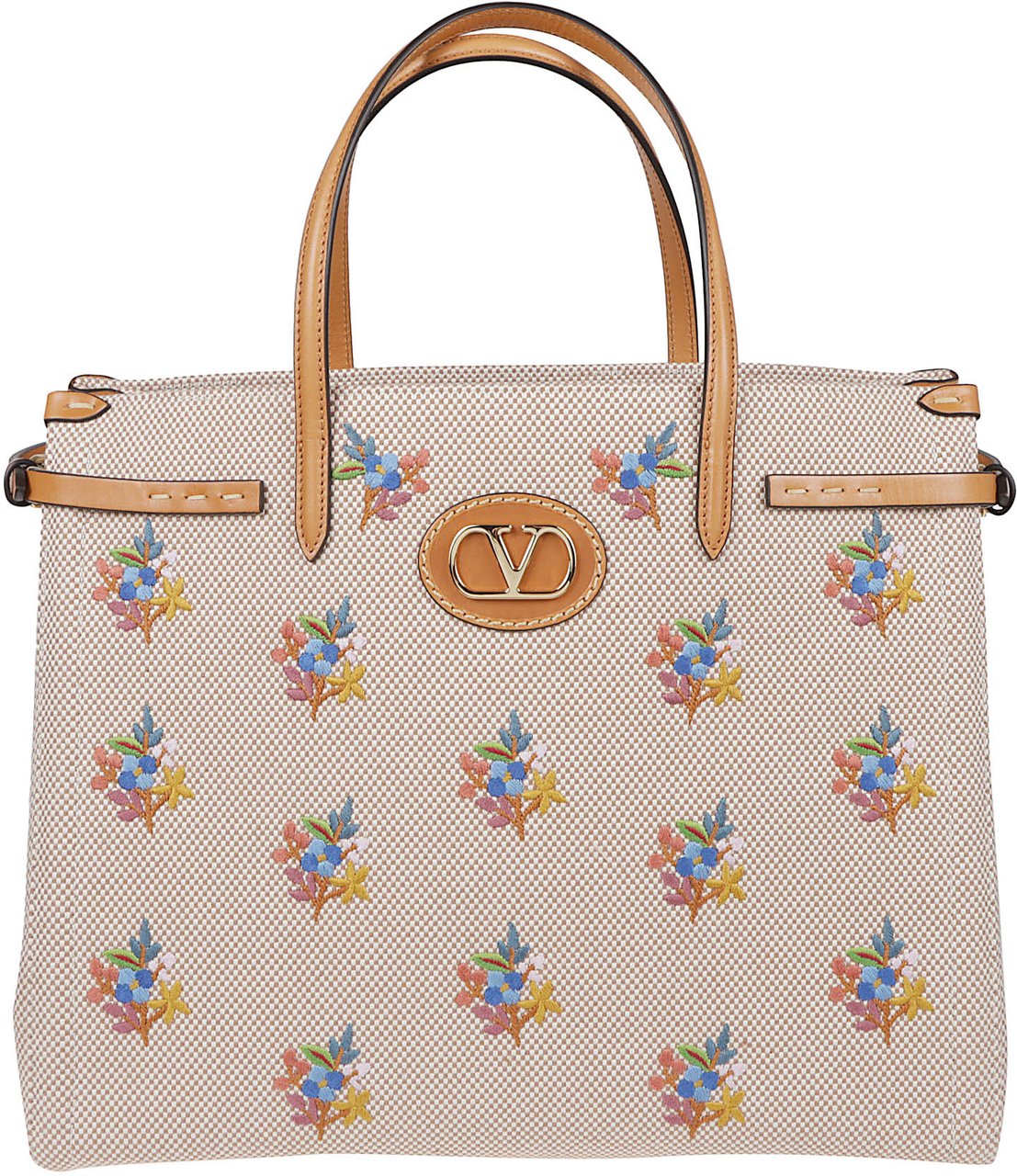 Valentino Garavani Structured Floral-Embroidered Tote Bag Roze