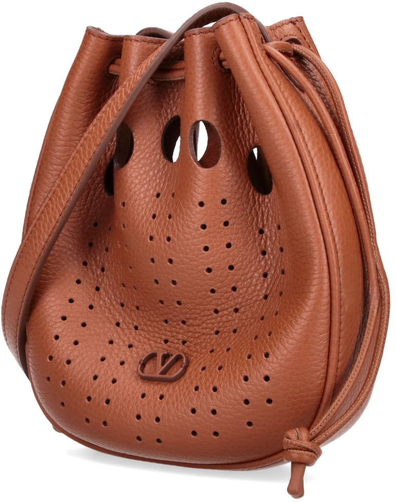 Valentino Garavani Brown VLogo Signature Perforated Leather Pouch Bruin