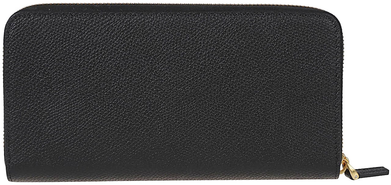 Valentino Garavani Textured Leather Zip-Around Wallet with Gold V-Logo Zwart