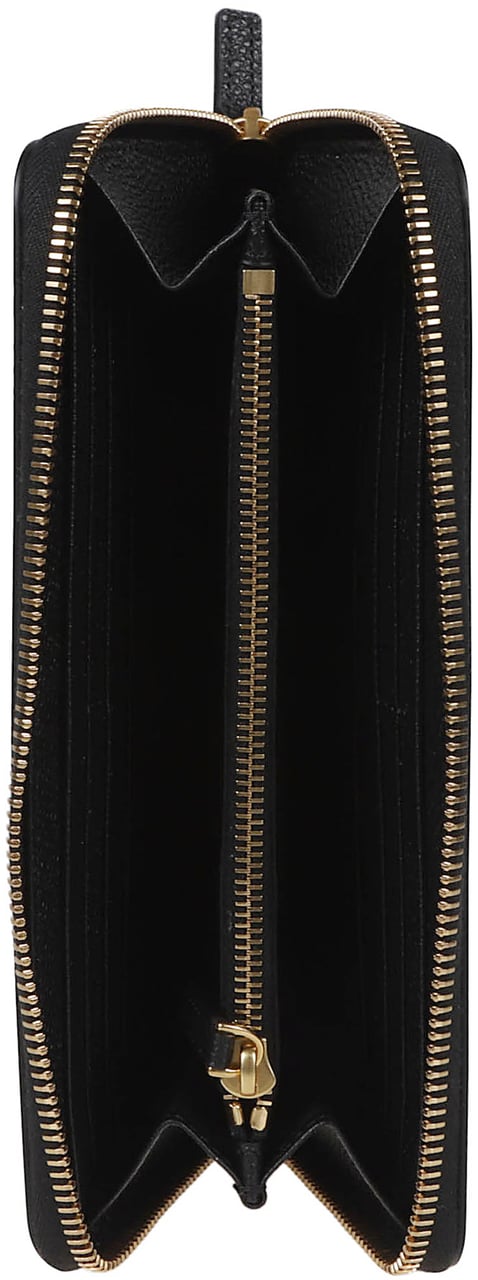 Valentino Garavani Textured Leather Zip-Around Wallet with Gold V-Logo Zwart