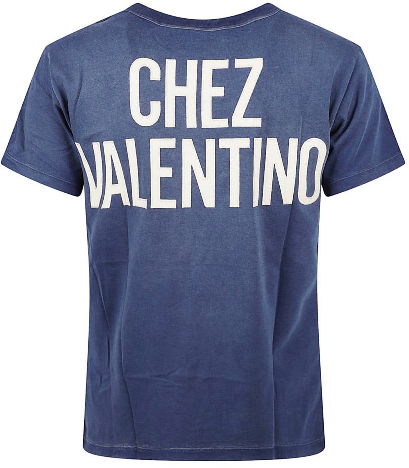 Valentino Garavani Vintage-Effect Blue Cotton T-Shirt Blauw