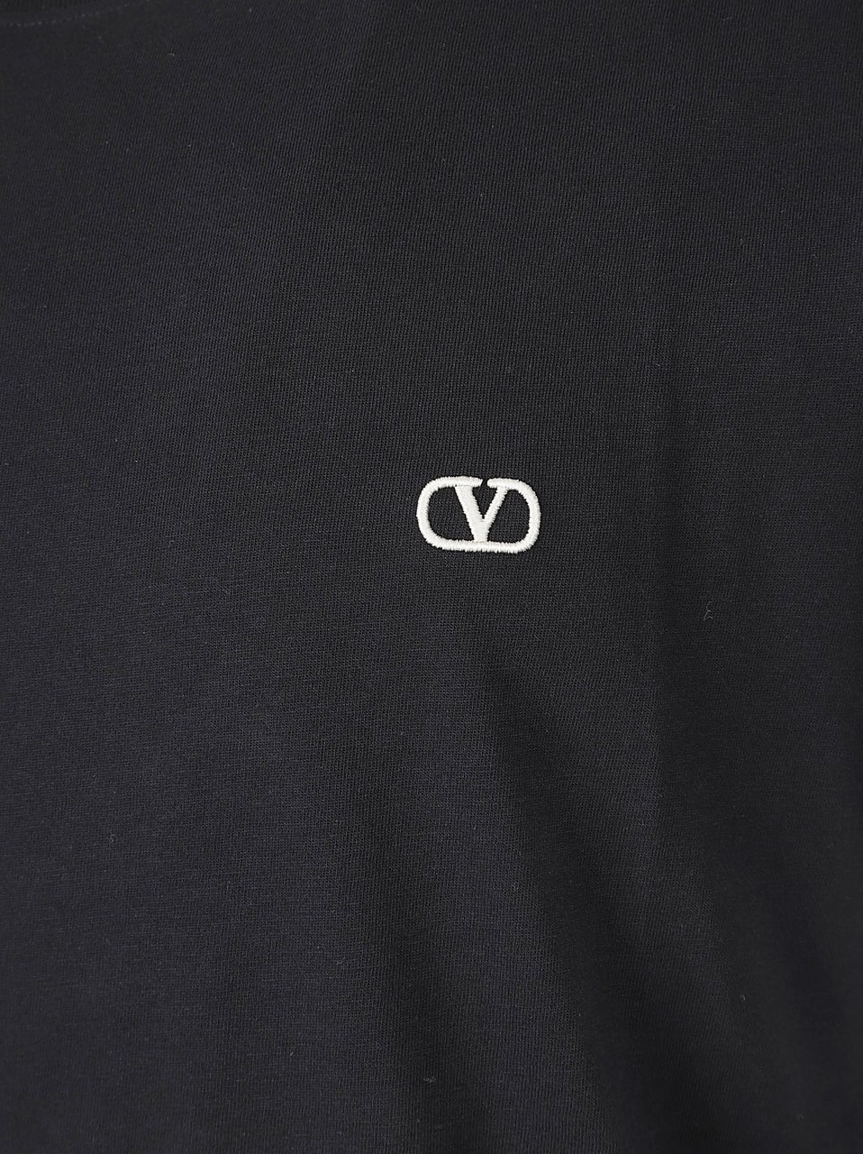 Valentino Garavani Black Cotton T-Shirt with VLogo Signature Embroidery Zwart