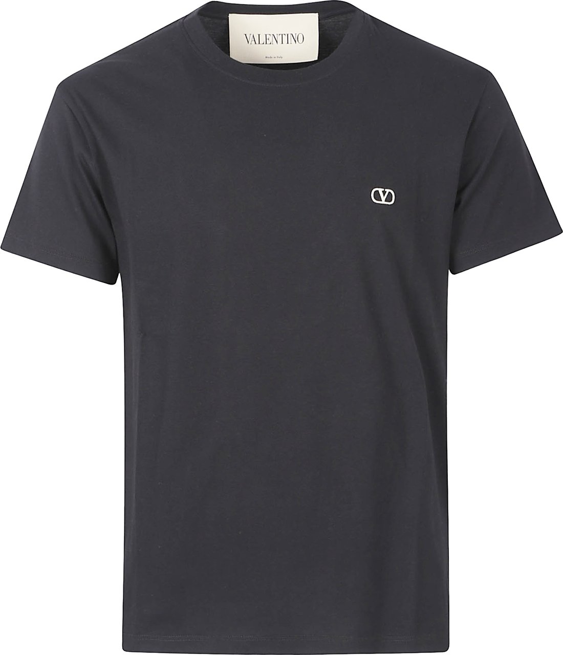 Valentino Garavani Black Cotton T-Shirt with VLogo Signature Embroidery Zwart