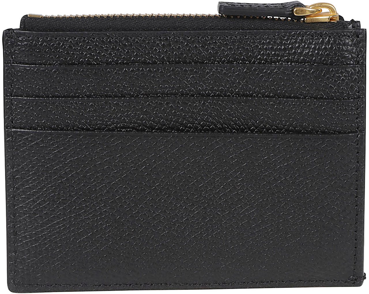 Valentino Garavani Textured Calf Leather Wallet with Gold-tone Logo Zwart