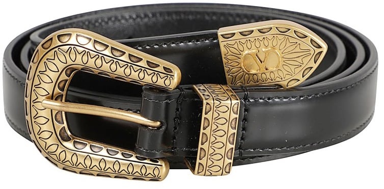 Valentino Garavani Brushed Calfskin Belt With Vlogo Signature Zwart