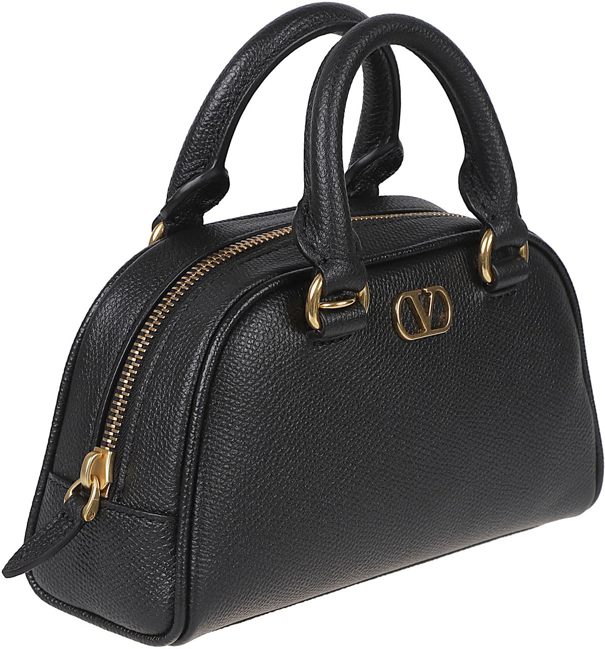Valentino Garavani Textured Leather Mini Borsa Vlogo Bowling Bag Zwart