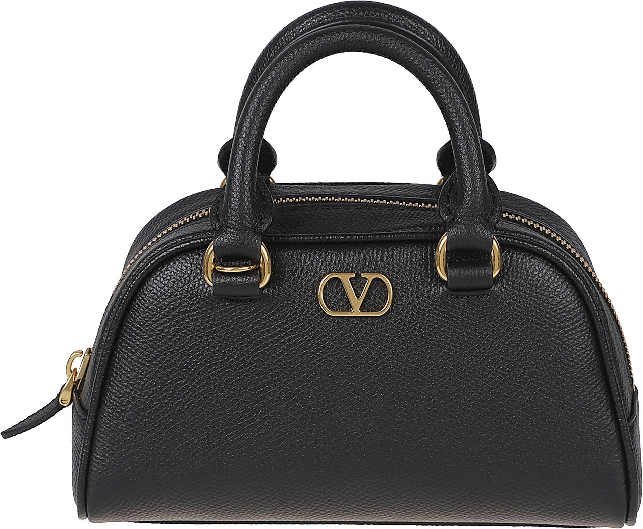 Valentino Garavani Textured Leather Mini Borsa Vlogo Bowling Bag Zwart