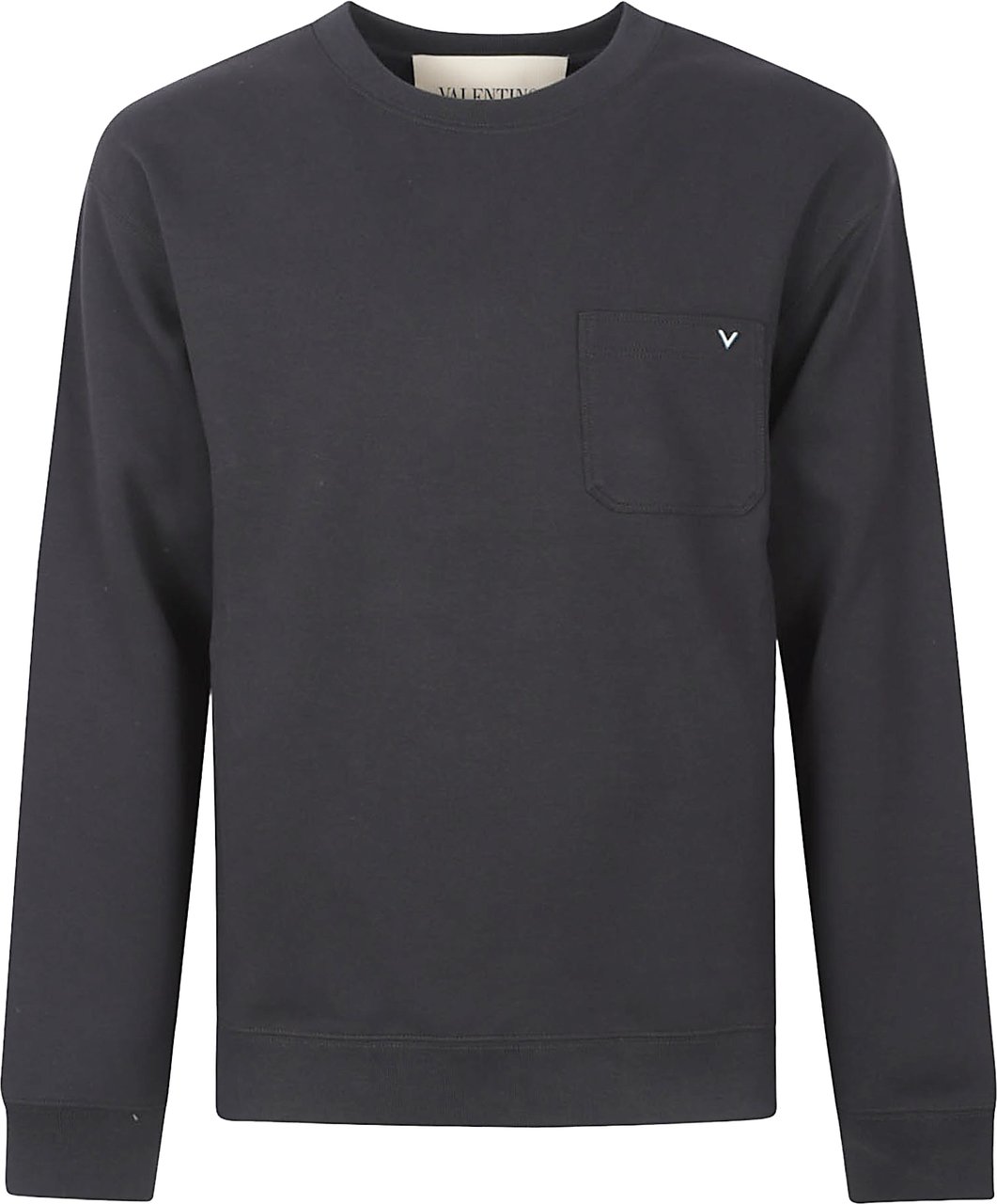 Valentino Garavani Minimalist Black Sweater with Crew Neckline Zwart