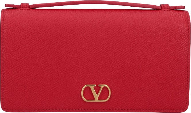Valentino Garavani Red VLogo Signature Leather Chain Wallet Rood