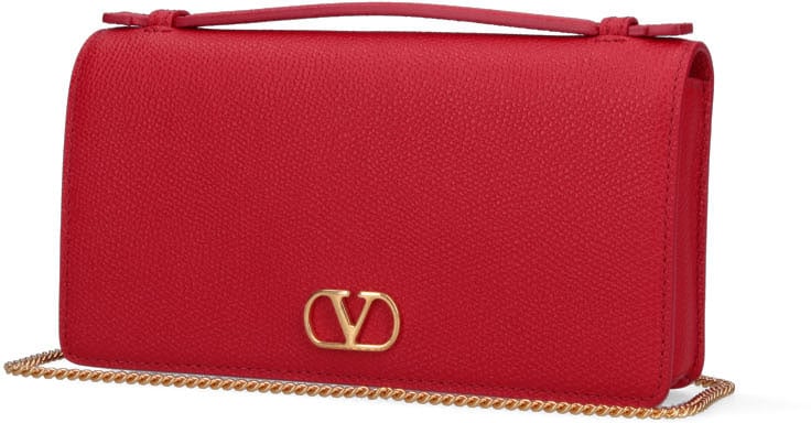 Valentino Garavani Red VLogo Signature Leather Chain Wallet Rood