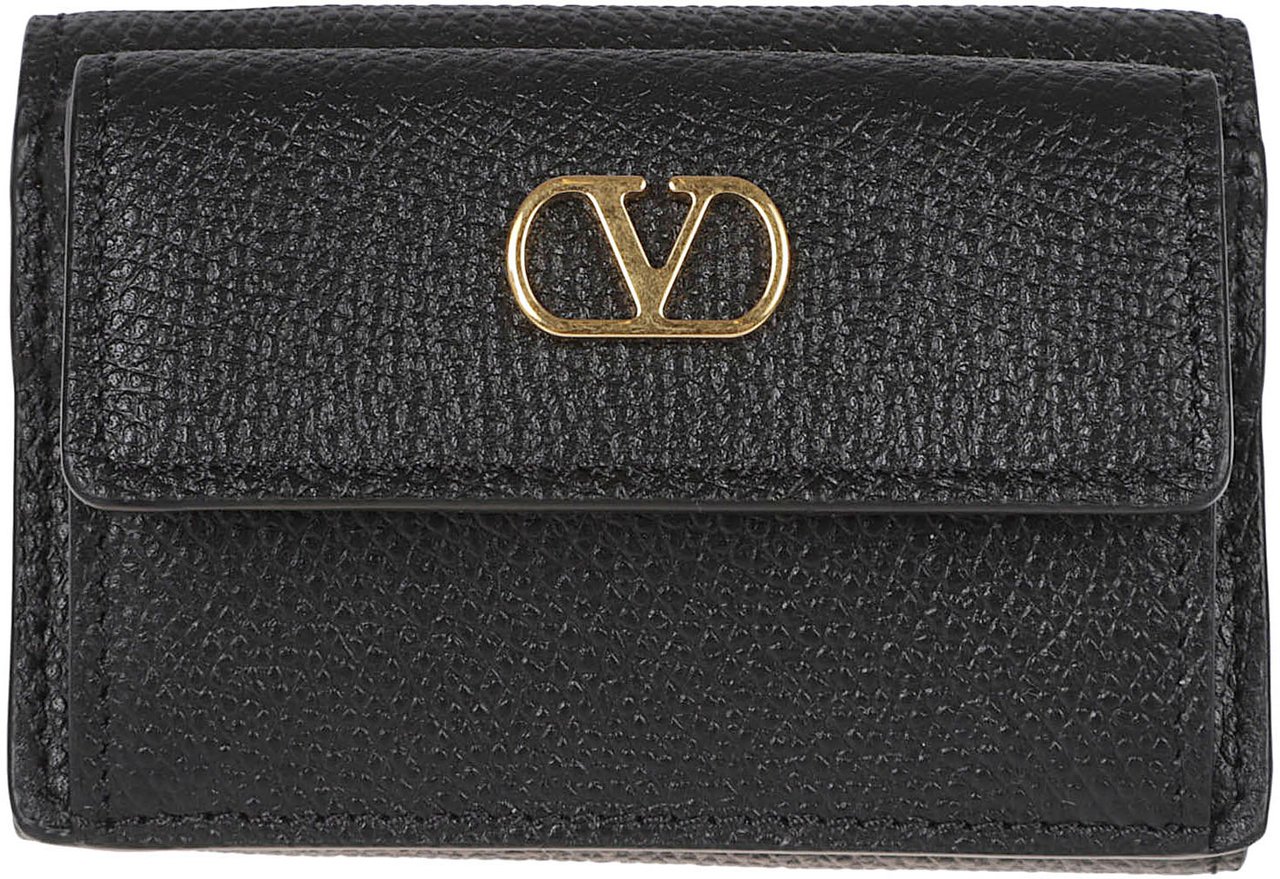 Valentino Garavani Textured Calf Leather Wallet Zwart