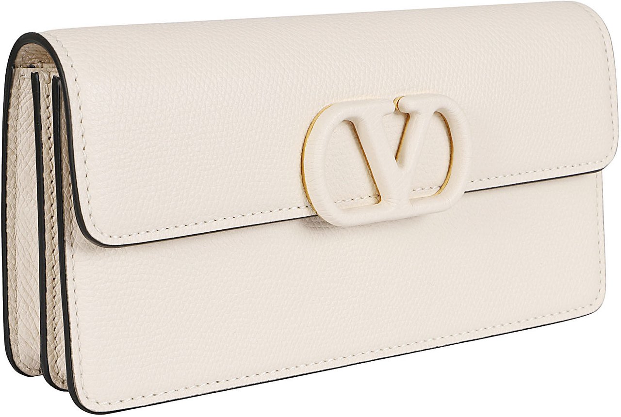 Valentino Garavani Textured Leather Wallet with Flap Closure and Accordion Interior Neutraal