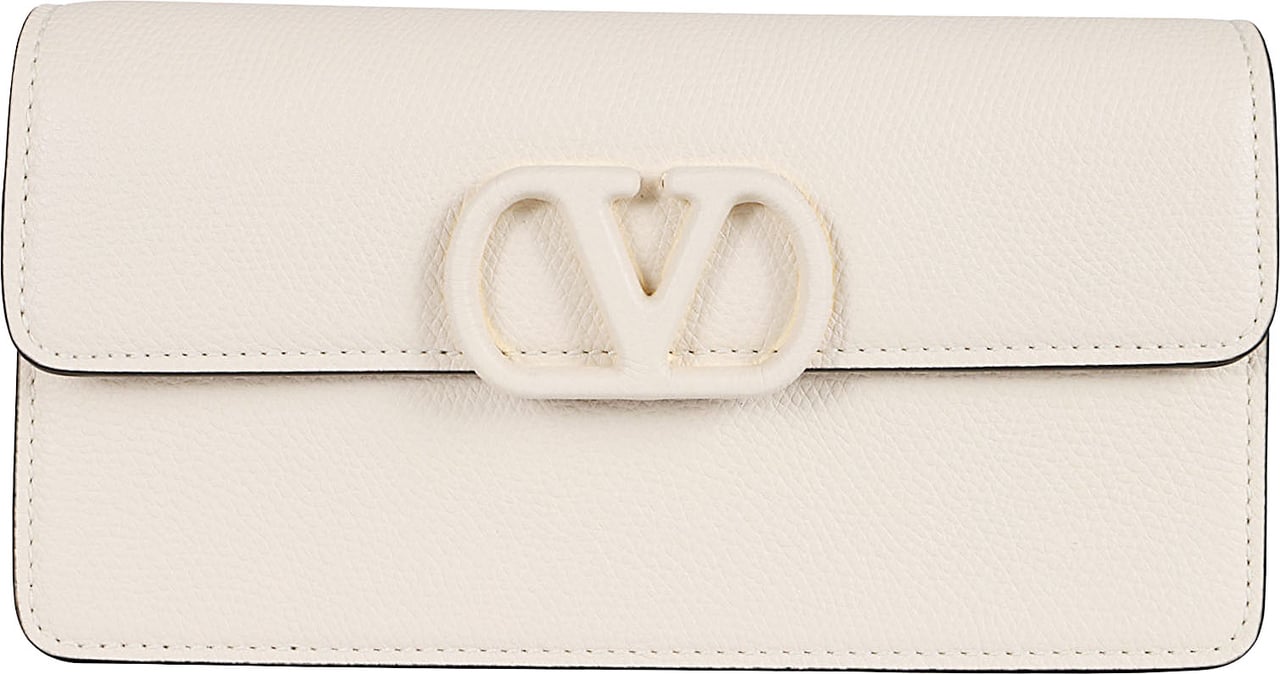Valentino Garavani Textured Leather Wallet with Flap Closure and Accordion Interior Neutraal