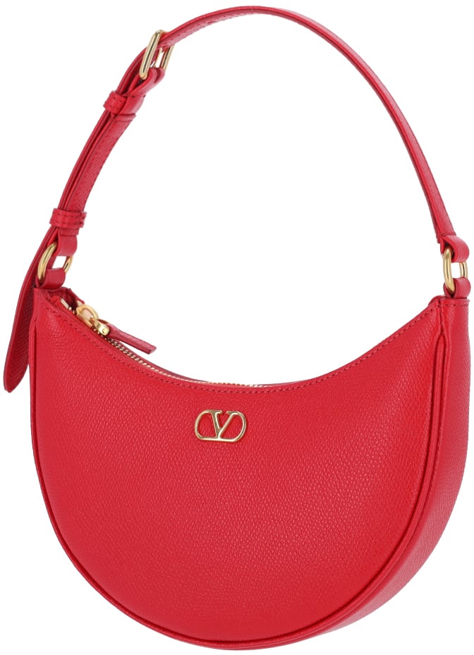 Valentino Garavani Red Leather"Vlogo Signature" Mini Hobo Bag Rood