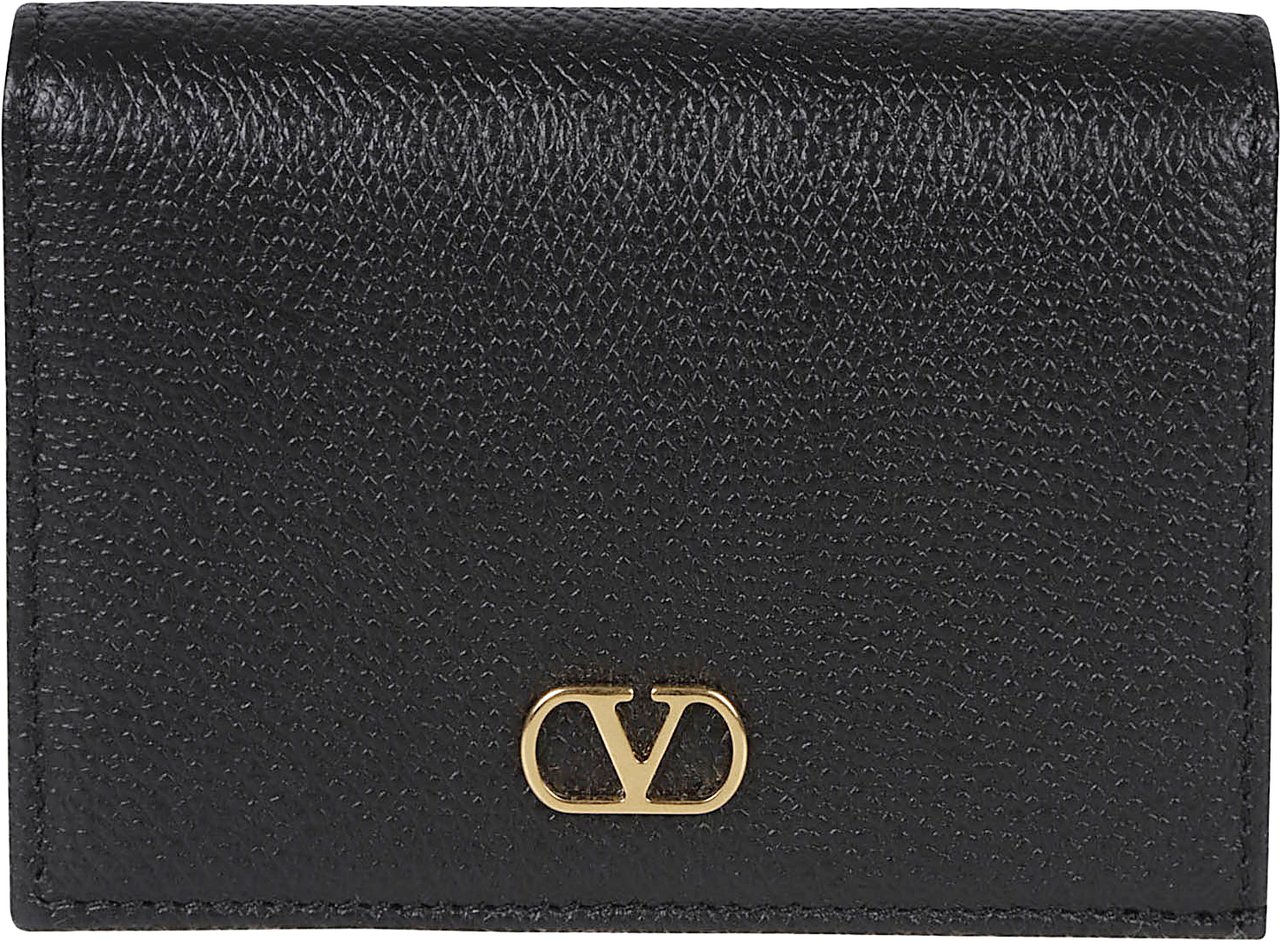 Valentino Garavani Textured Leather Wallet with VLogo Signature Zwart
