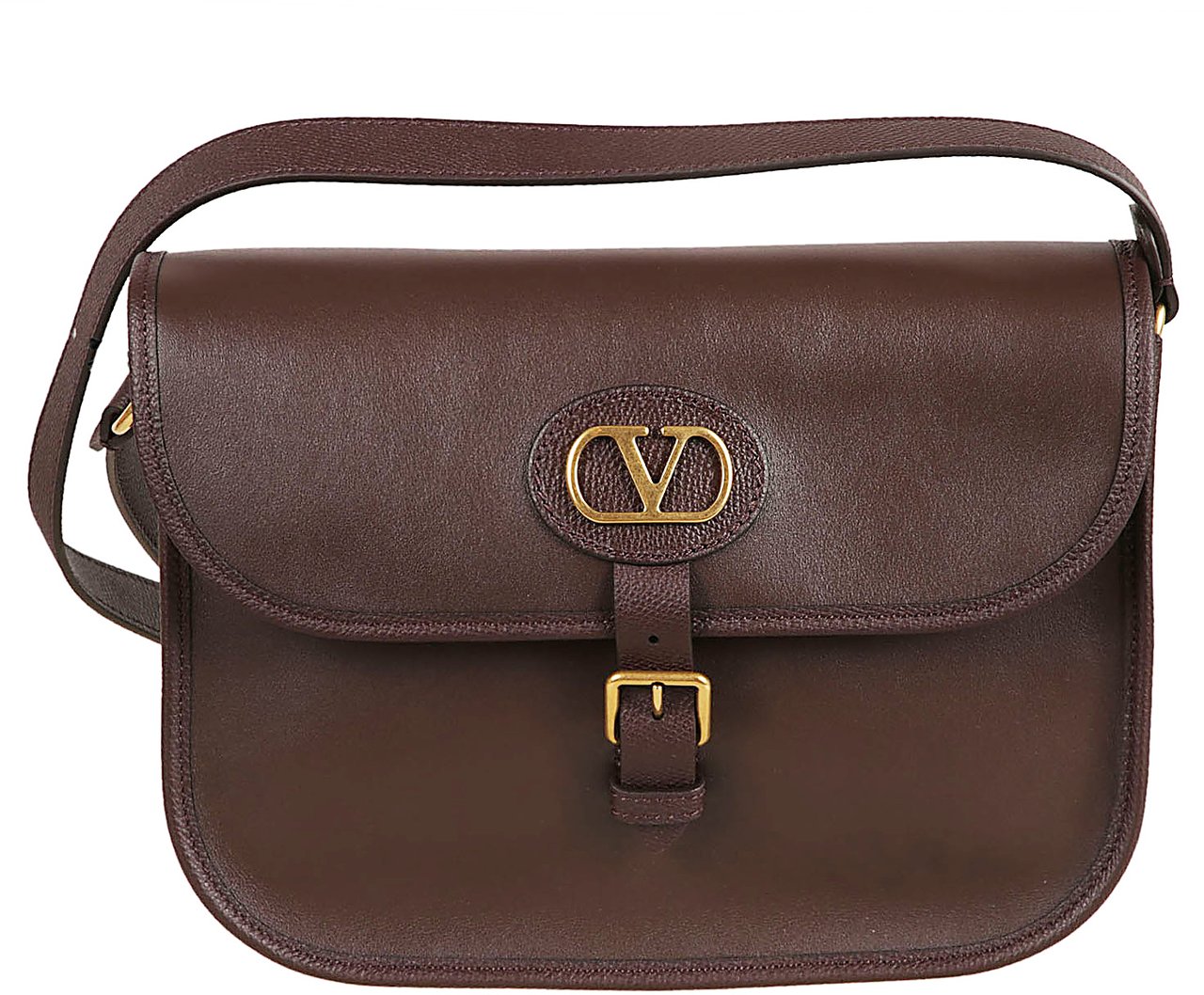 Valentino Garavani Structured Brown Calf Leather Crossbody Bag with VLogo Detail Zwart